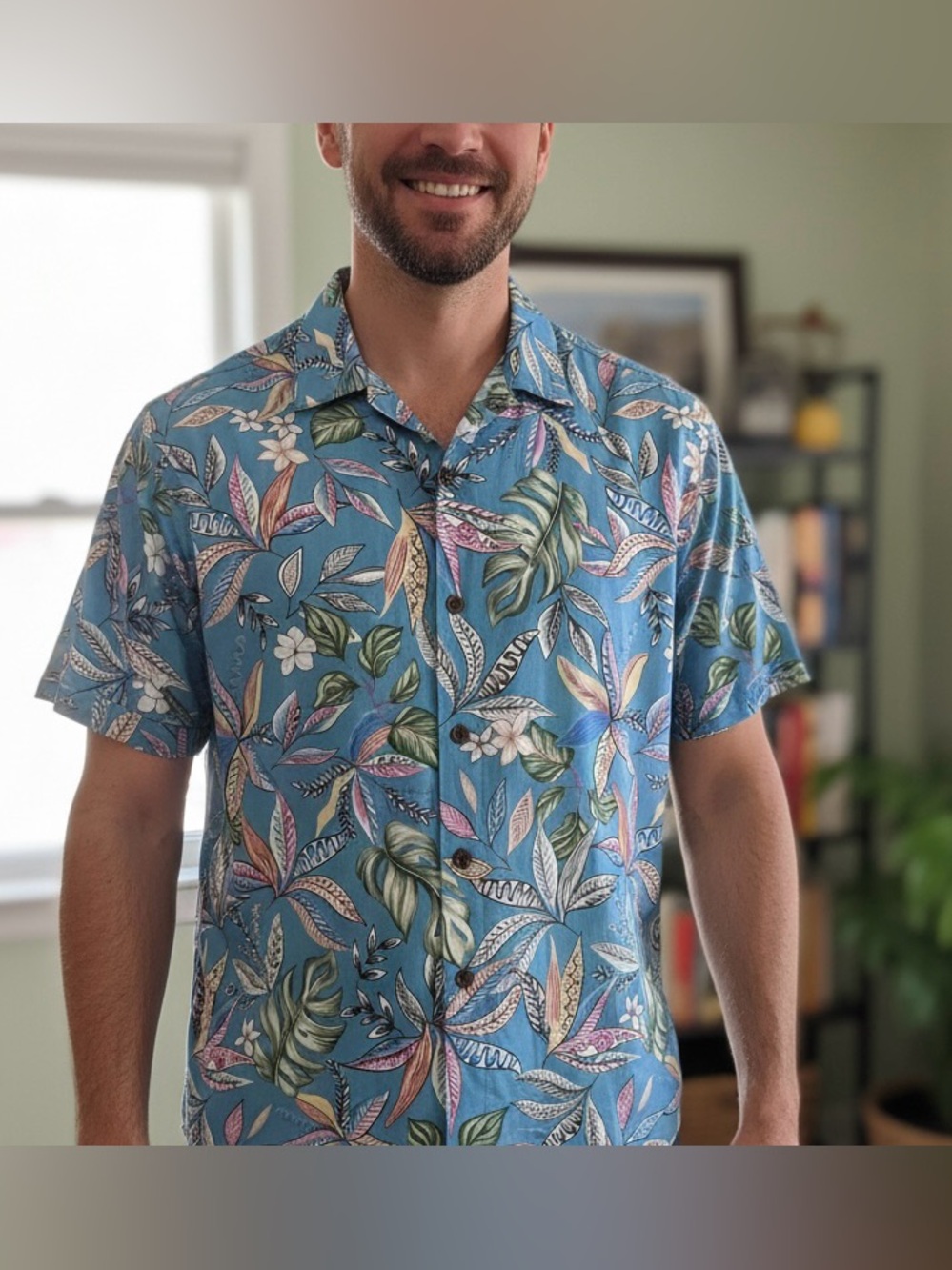Caribbean Men's Teal Blue Tropical Floral Button-Down Shirt NEW Size XLT
